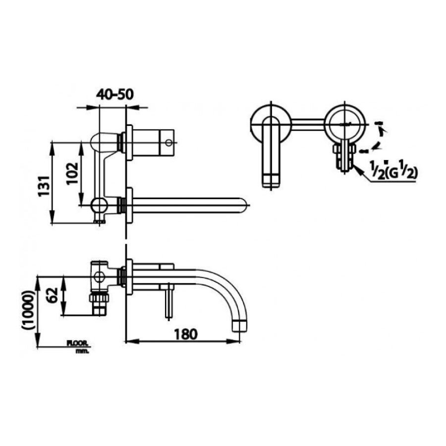 Bản vẽ kỹ thuật vòi chậu lavabo COTTO CT1067 nước lạnh gắn tường Anthony