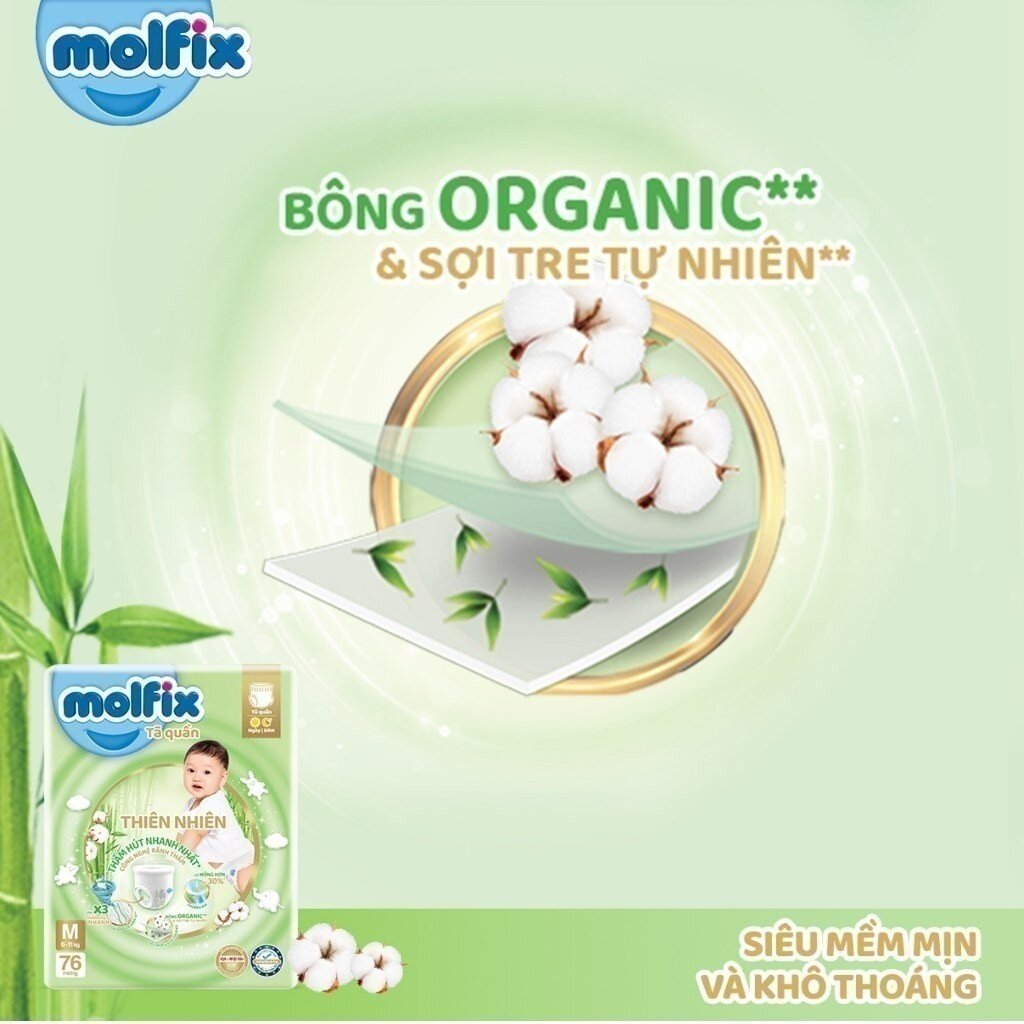 Bề mặt bỉm - Tã quần Molfix bông Organic mềm mại 