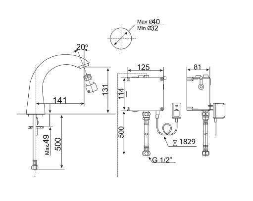 Bản vẽ kỹ thuật vòi lavabo cảm ứng American Standard Selectronic WF-8805