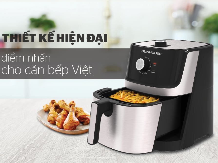 Nồi chiên không dầu Sunhouse SHD4027 sở hữu thiết kế hiện đại, sang trọng