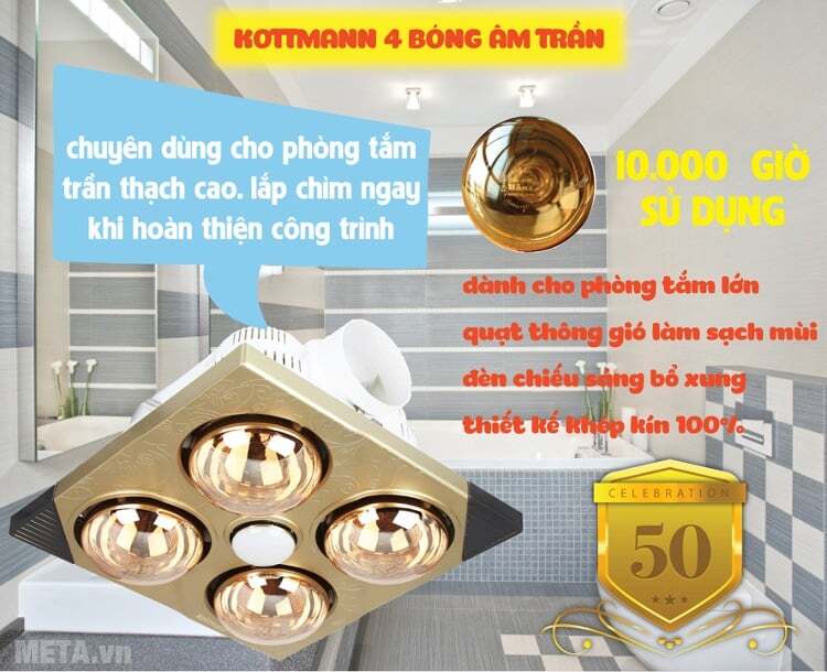 Đèn sưởi nhà tắm Kottmann 4 bóng âm tường K4BT Đèn sưởi nhà tắm Kottmann 4 bóng âm tường K4BT