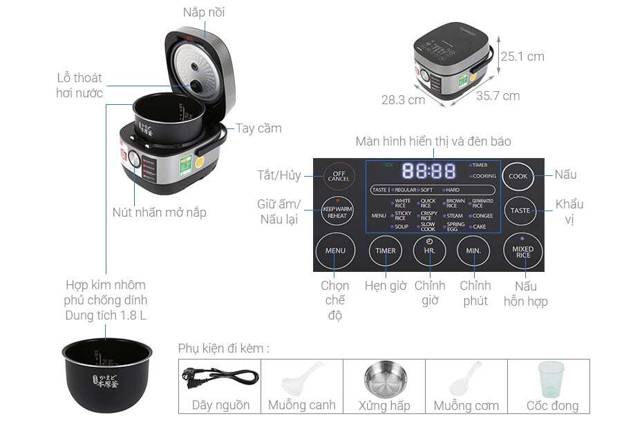 Tổng quan mồi cơm cao tần Toshiba 1,8 lít RC-18IP1PV Tổng quan mồi cơm cao tần Toshiba 1,8 lít RC-18IP1PV