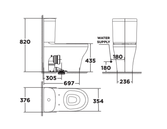 Bản vẽ kỹ thuật bồn cầu 2 khối American Standard Cygnet 2309-WT