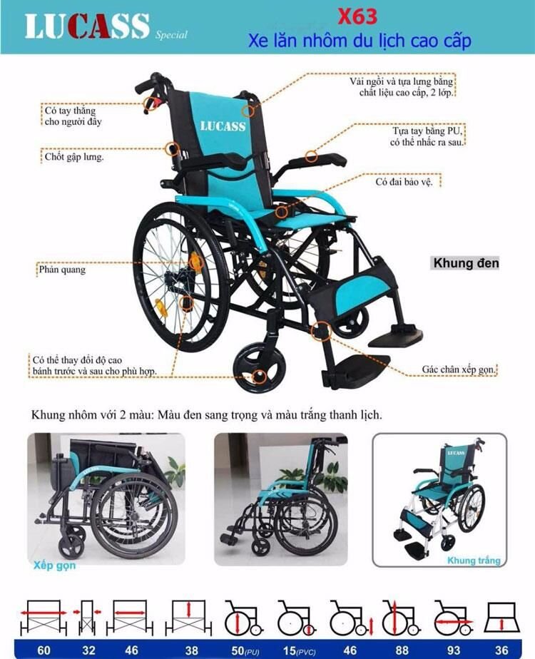 Xe lăn du lịch hợp kim nhôm siêu nhẹ Lucass X63 (X63L New) Xe lăn du lịch hợp kim nhôm siêu nhẹ Lucass X63 (X63L New)