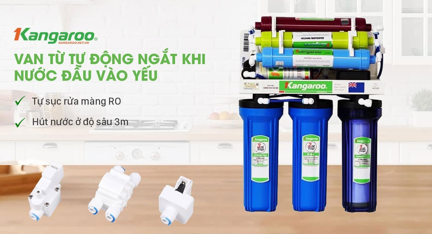 Máy lọc nước RO Kangaroo 7 lõi dưới chậu KG104A-KV dùng van điện từ