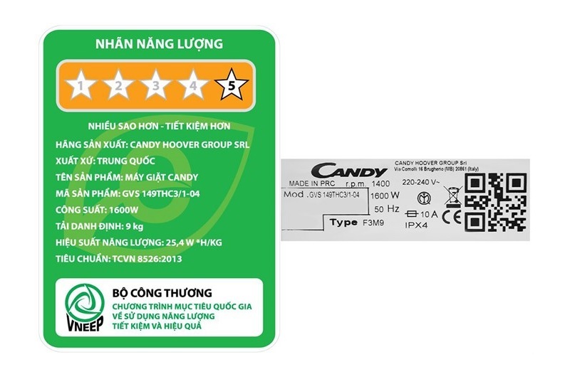 Máy giặt Candy Inverter 9 kg GVS 149THC3/1-04 5 Máy giặt Candy Inverter 9 kg GVS 149THC3/1-04
