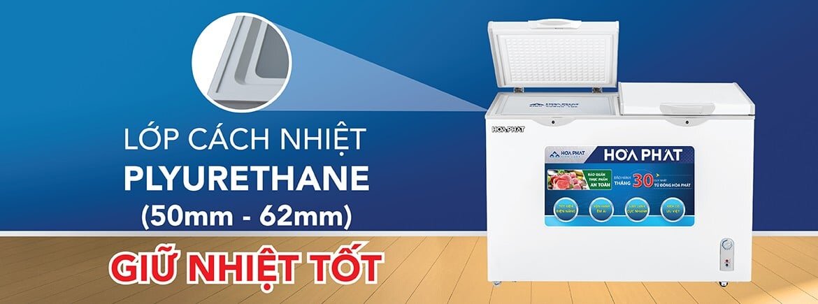 Tủ đông Hòa Phát 1 ngăn 2 cánh HCF 666S1N2 có lớp bảo ôn dày, cách nhiệt hiệu quả
