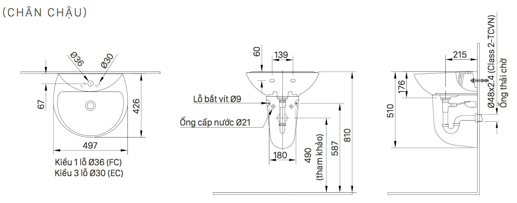 Bản vẽ kỹ thuật chân chậu rửa mặt INAX L-288VC