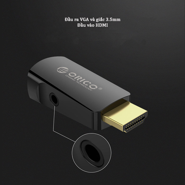 Thiết bị chuyển HDMI sang VGA Orico XD-HLFV (Đen) | Đầu ra VGA và giắc 3.5mm