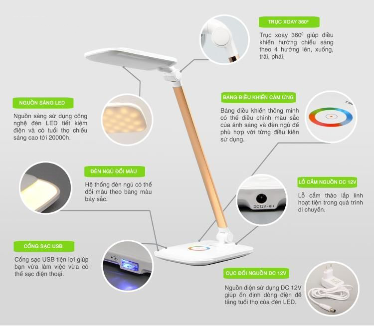Đèn bàn cảnh ứng ba màu ánh sáng Tiross 6W TS1805 màu đồng