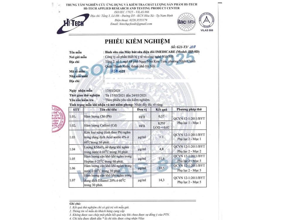 Phiếu kiểm nghiệm chất lượng