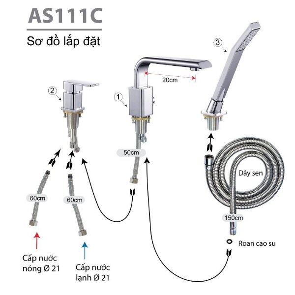 Bản Vẽ Kỹ Thuật Vòi Sen Xả Bồn Tắm Caesar AS111C