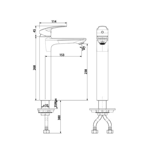 Bản vẽ kỹ thuật vòi lavabo nóng lạnh American Standard cổ cao WF-0902
