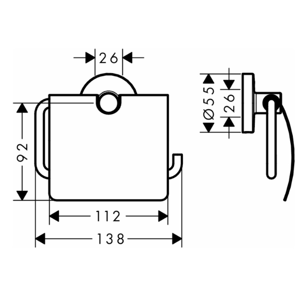 Bản vẽ kỹ thuật của lô giấy vệ sinh có nắp che Hansgrohe 41723000
