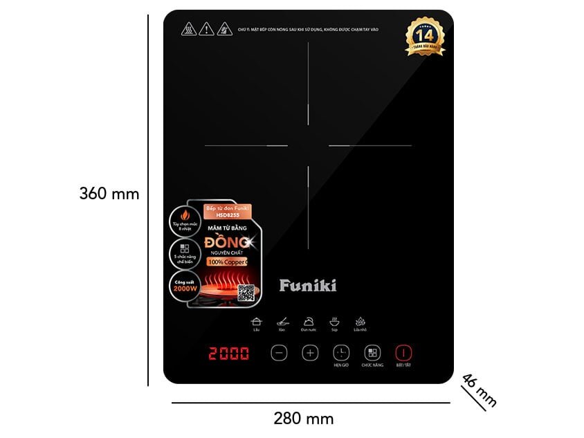 Kích thước bếp từ đơn Funiki HSD8255 Bếp từ đơn Funiki HSD8255