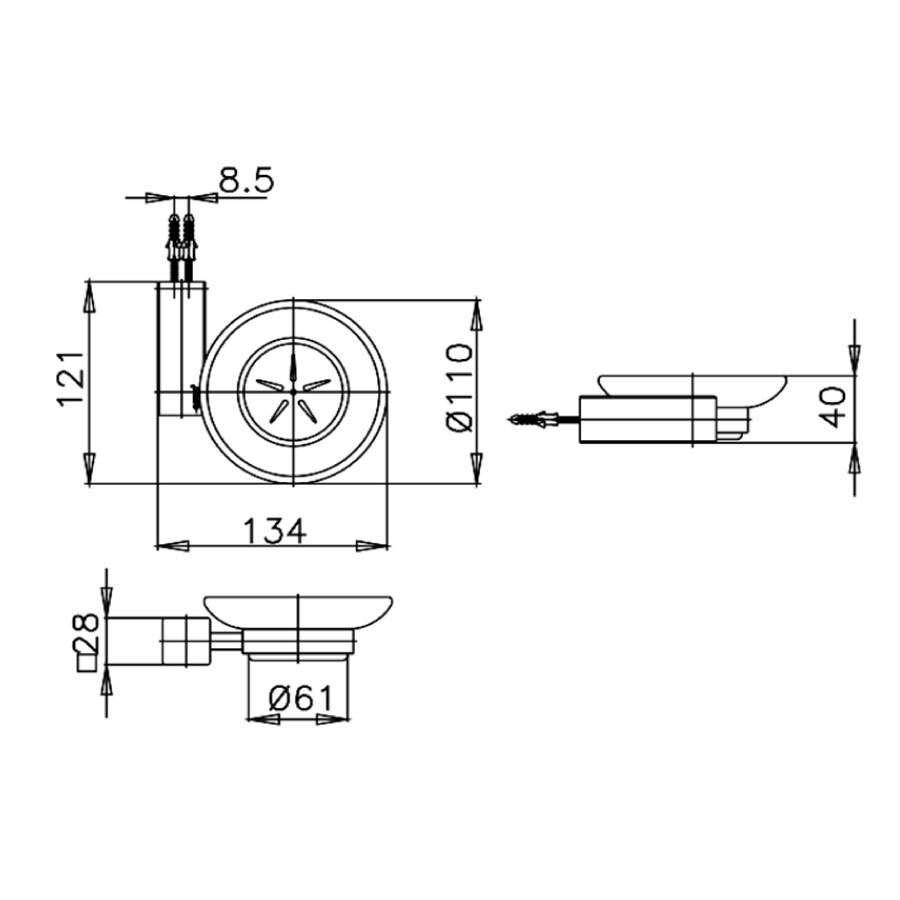 Bản vẽ kỹ thuật kệ đựng xà phòng COTTO CT885(HM)