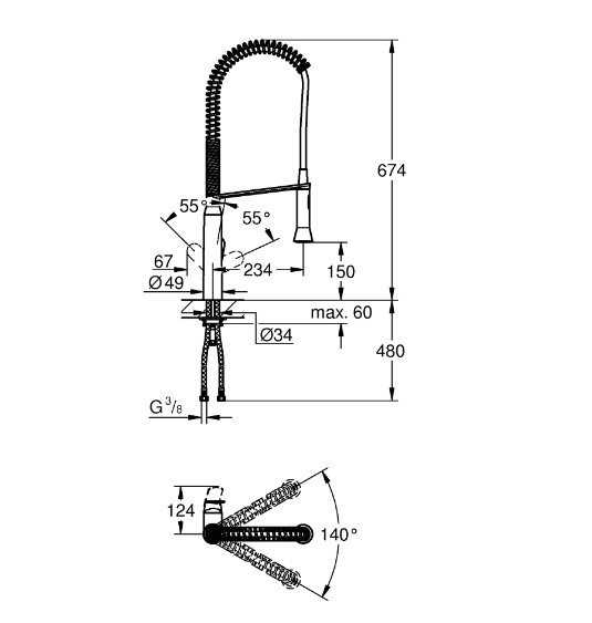 Bản vẽ kỹ thuật vòi bếp nóng lạnh Grohe 32950000