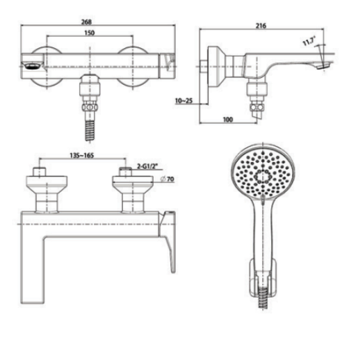 Bản vẽ kỹ thuật vòi sen nóng lạnh AMERICAN STANDARD WF-0811