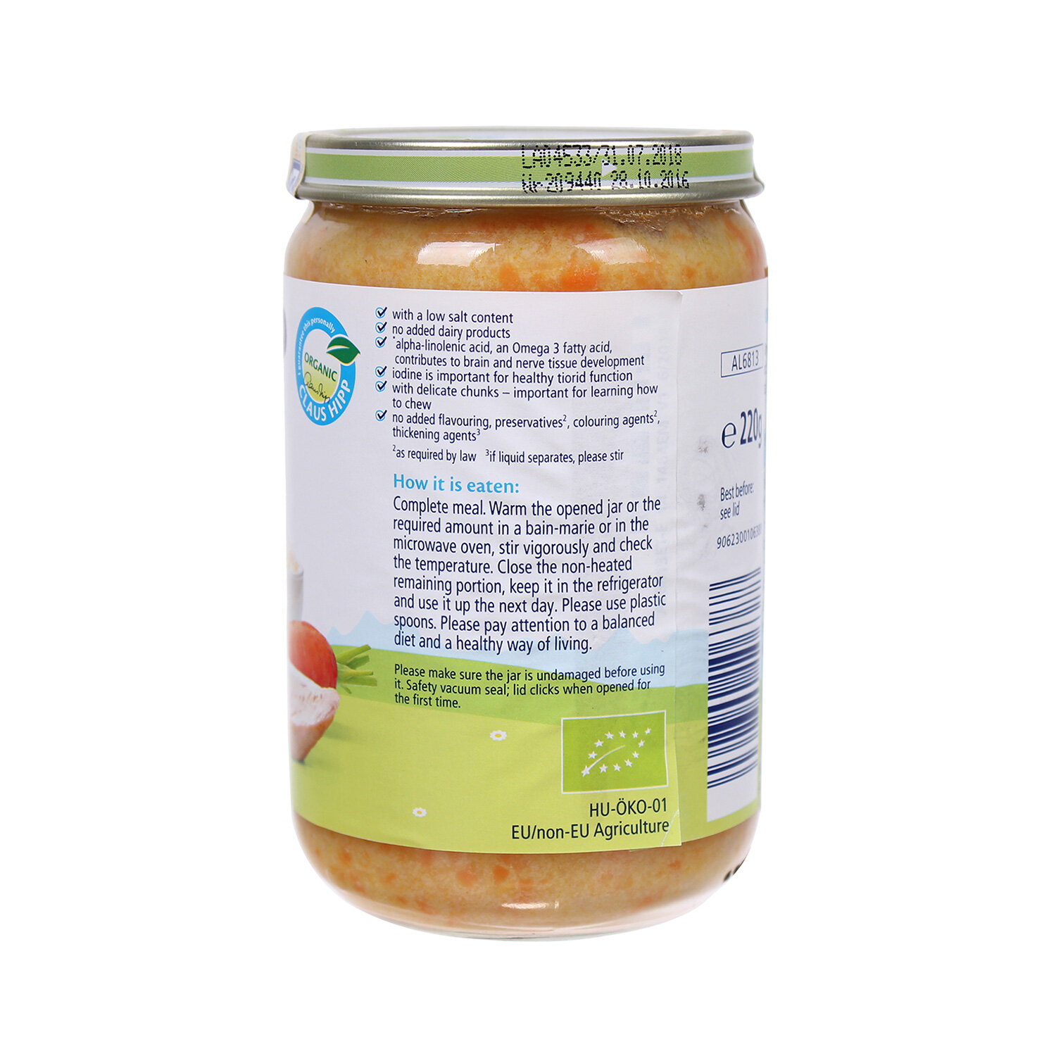  Dinh dưỡng đóng lọ Hipp Cơm nhuyễn, gà tây, rau tổng hợp 6813 220g