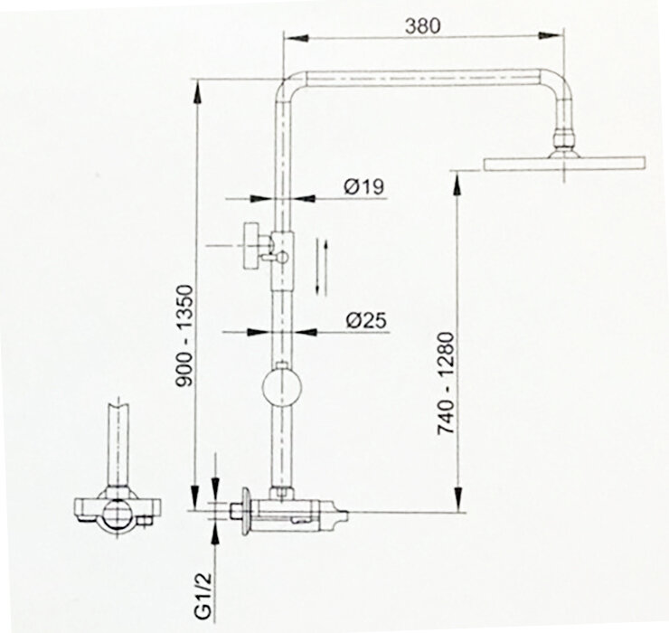 Bản vẽ kỹ thuật bộ sen cây tắm đứng lạnh LUXTA L7103