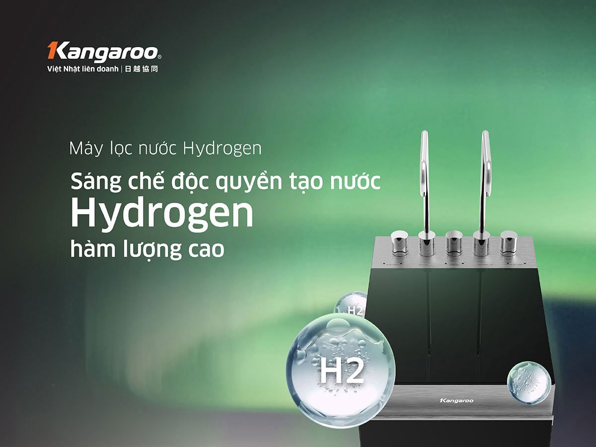 máy lọc nước Kangaroo Hydrogen nóng lạnh KG11A18 11 lõi có 3 núm vặn và 2 vòi lấy nước