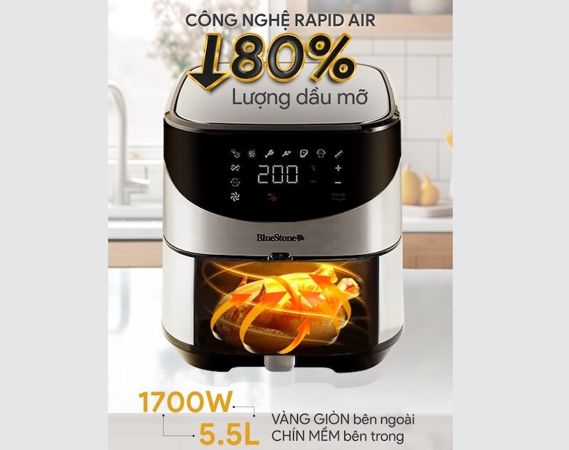 Nồi chiên không dầu BlueStone AFB-5880 sử dụng công nghệ đốt nóng chân không Rapid Air