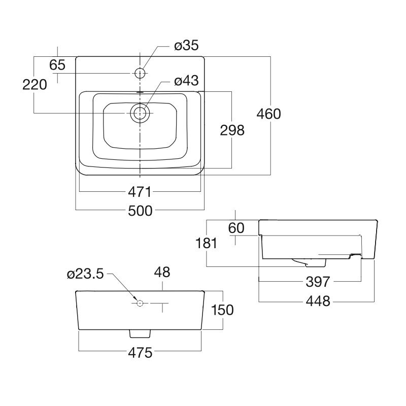 Bản vẽ kỹ thuật chậu rửa mặt lavabo AMERICAN STANDARD WP-F519