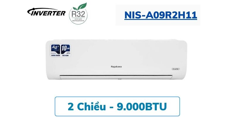Điều hòa Nagakawa Inverter 9000 BTU 2 chiều NIS-A09R2H11 gas R-32 2 Điều hòa Nagakawa Inverter 9000 BTU 2 chiều NIS-A09R2H11có thiết kế hiện đại, tinh tế