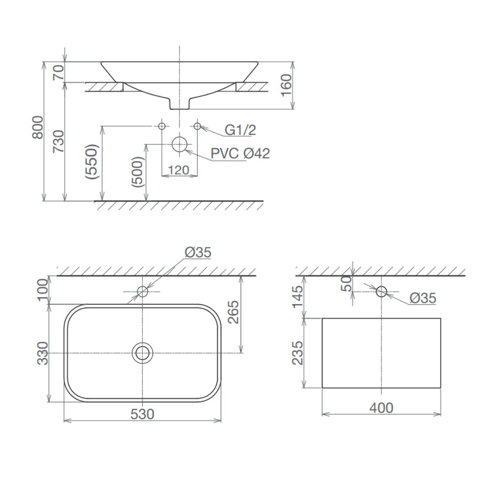 Bản vẽ kỹ thuật chậu lavabo đặt bàn Viglacera V28