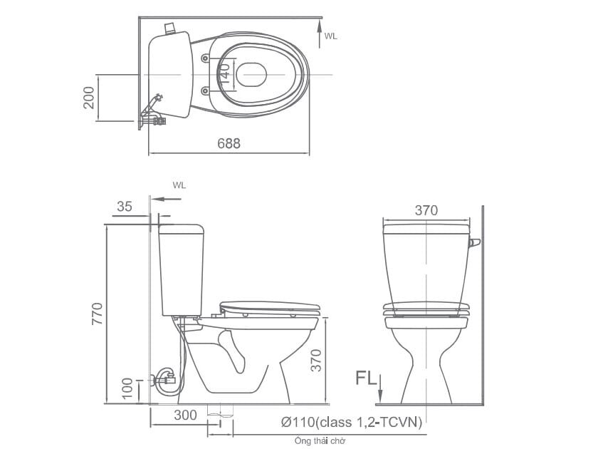 Kích thước của bồn cầu Inax C-117VA/BW1   Inax C-117VA/BW1
