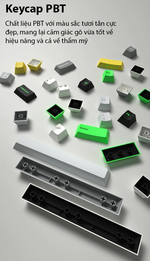 Bàn phím cơ FL-Esports GP87 CP White Green White sw (Gateron Pro) (USBC/RGB/Hotswap) 6