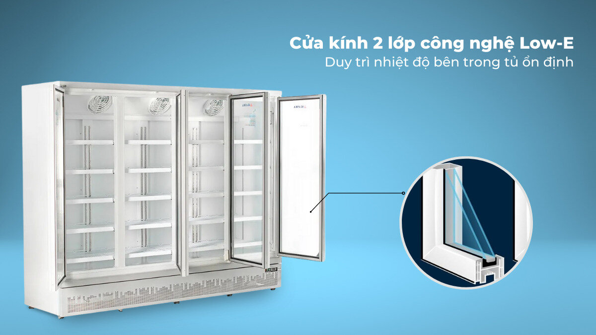Tủ được trang bị cửa kính 2 lớp phủ lớp Low-E