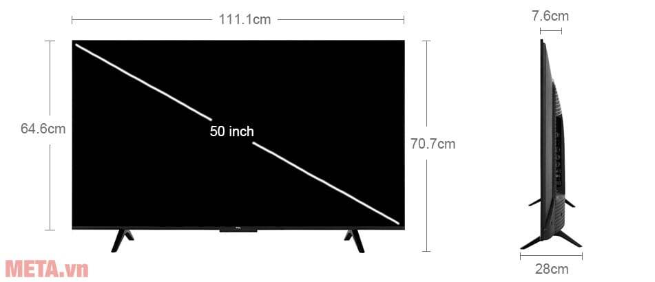 Kích thước tivi TCL 4K 50 inch 50P79B Kích thước tivi TCL 4K 50 inch 50P79B