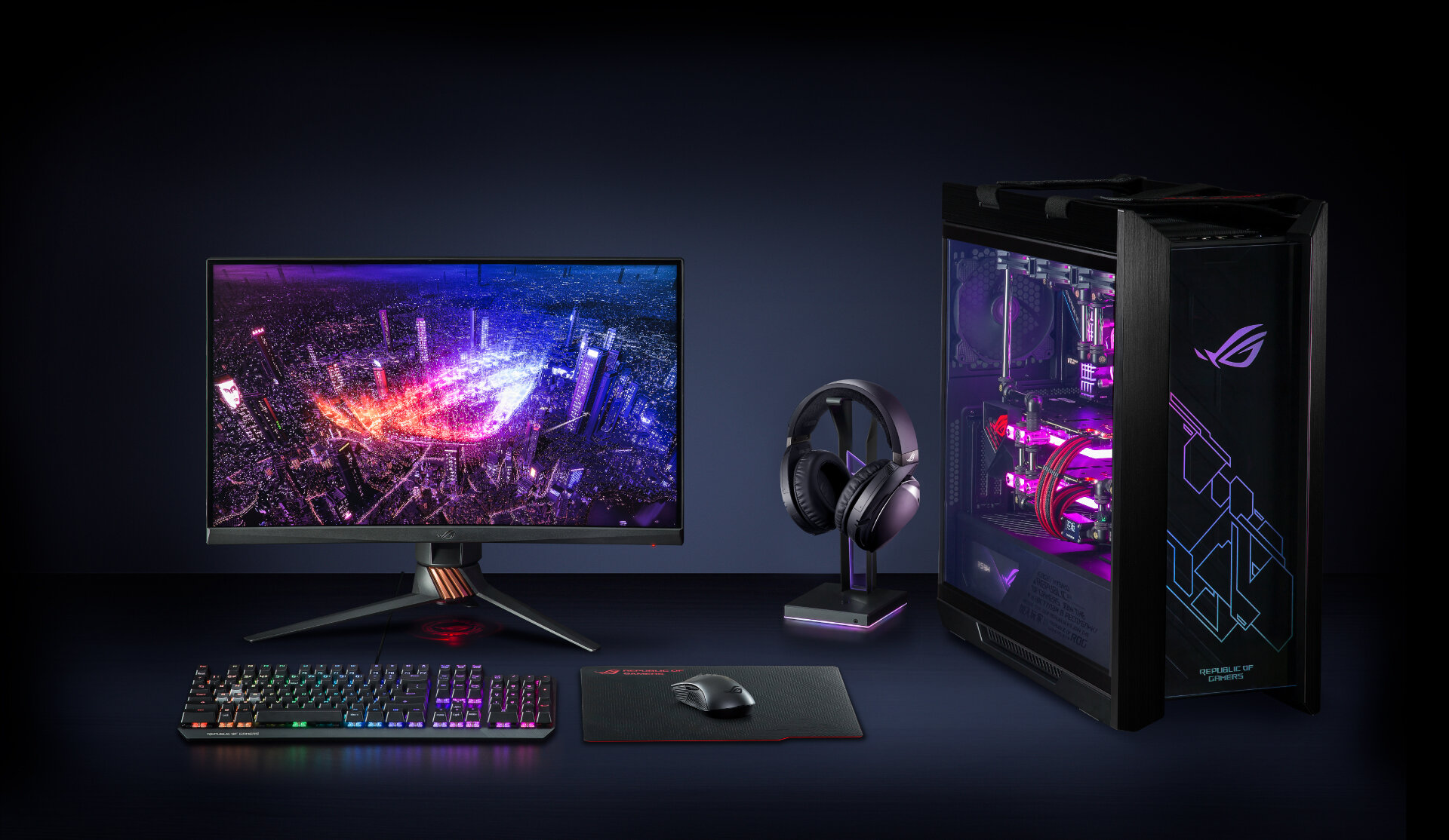 Giá treo tai nghe Asus ROG Throne có thể đồng bộ hoá với các thiết bị khác của Asus