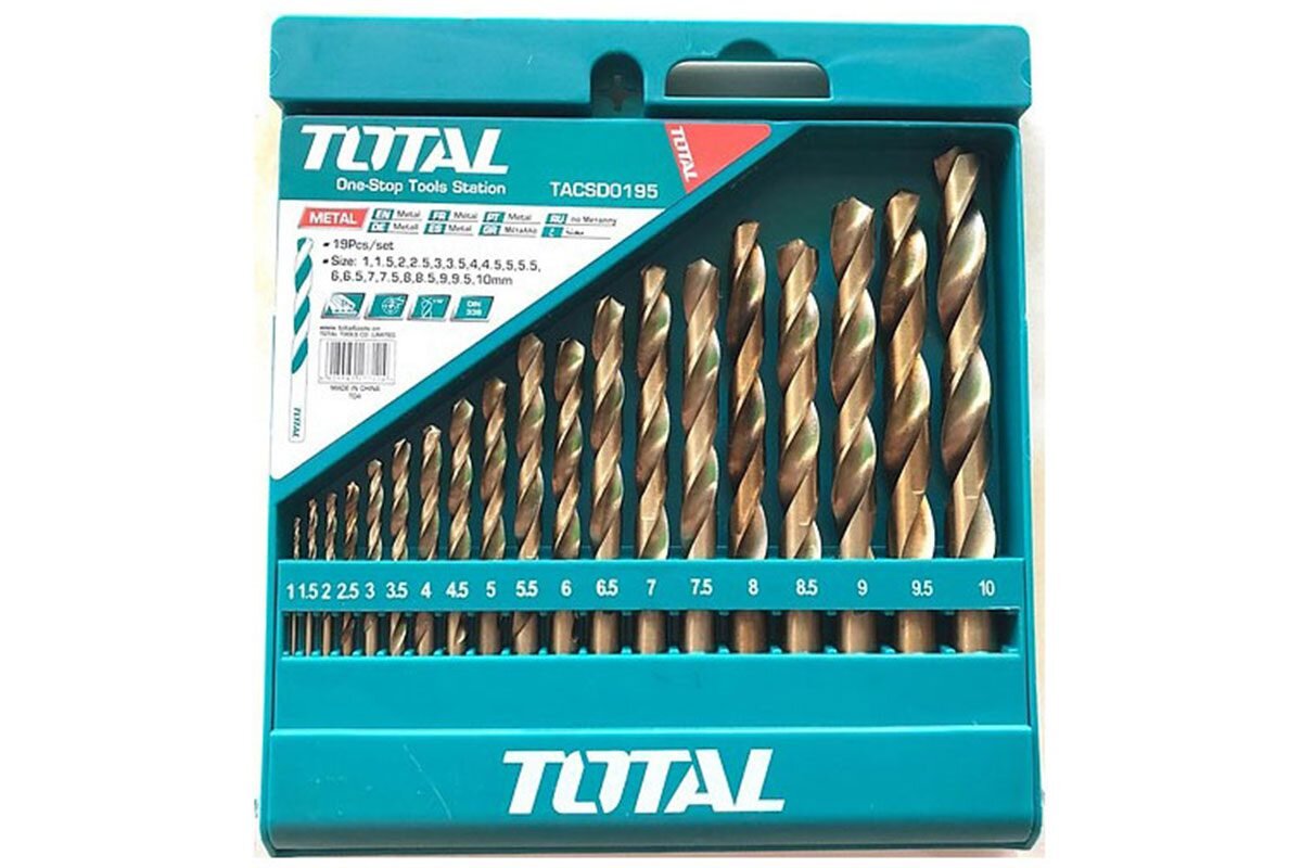 Bộ 19 mũi khoan kim loại HSS 1-10mm Total TACSD0195