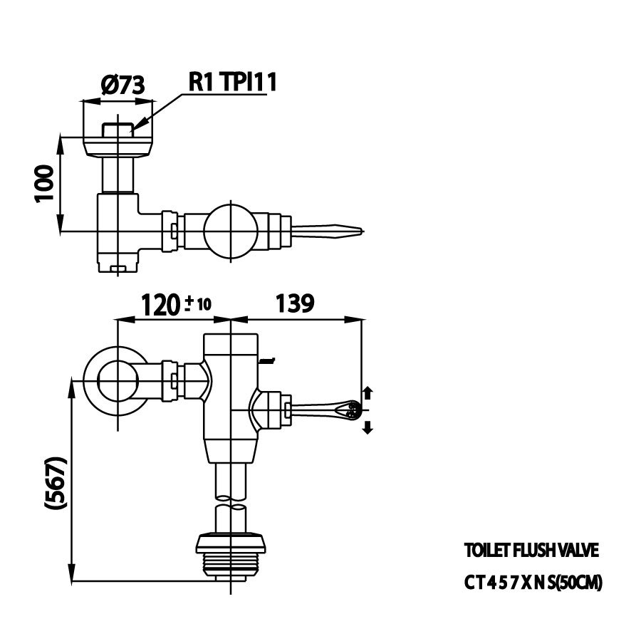 Bản vẽ kỹ thuật van xả trực tiếp dành cho bàn cầu COTTO CT457XNS(50CM)