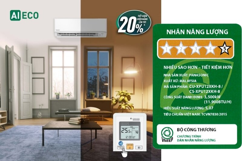 Điều hòa Panasonic 12000 BTU 1 Chiều Inverter XPU12WKH-8 tiết kiệm điện