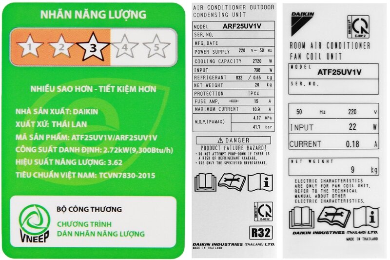 Điều hòa Daikin 9000 BTU 1 chiều ATF25UV1V nhãn năng lượng