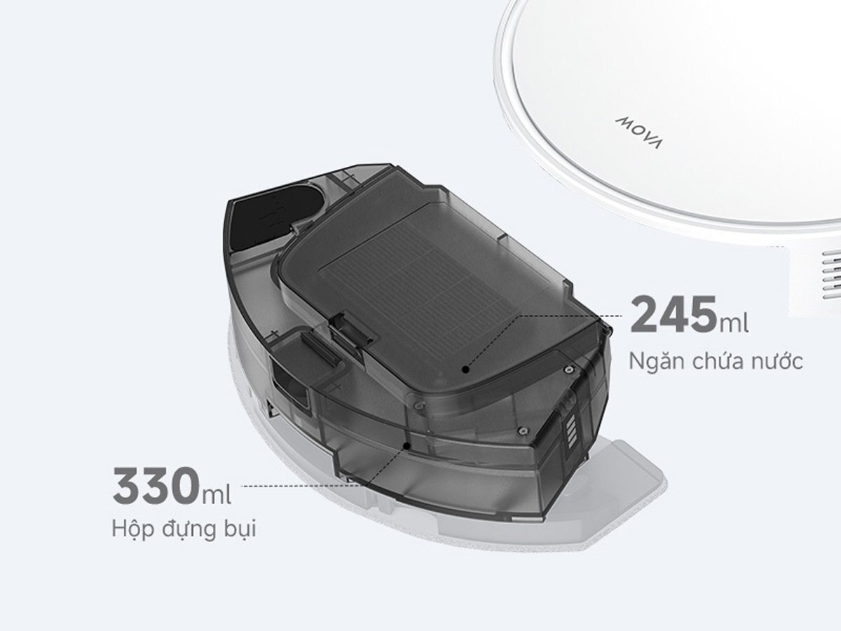 Robot hút bụi lau nhà Mova E10 sở hữu hộp đựng bụi lớn