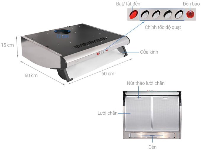 Chi tiết máy hút mùi Teka C 6420 Máy hút mùi Teka C 6420