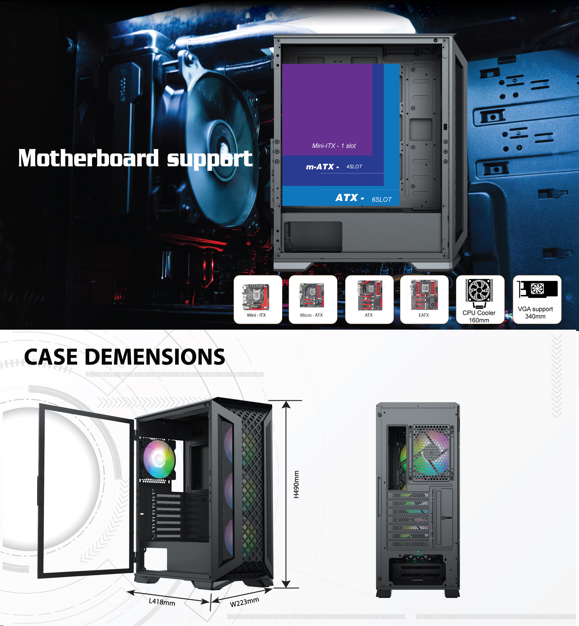 Vỏ Case VSPTECH P710 Thinkstation (No Fan) (Mid Tower/Màu Đen) 