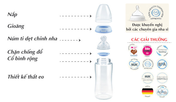  Bình sữa NUK cho bé PP 300ml núm ty Silicone S1 - M