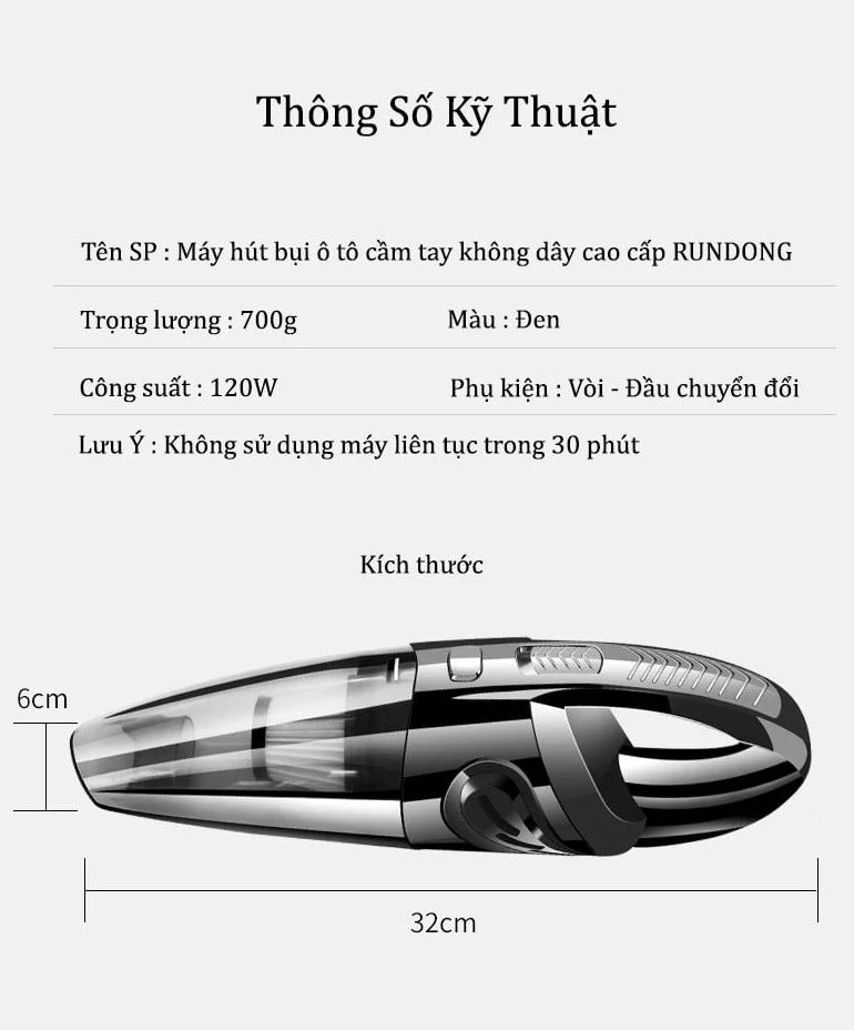 Máy hút bụi cầm tay không dây Rundong R6053