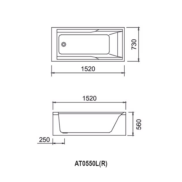 Bản vẽ kỹ thuật bồn tắm dài Caesar AT0550L(R) 1.5M