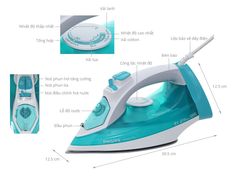 Bàn ủi hơi nước Philips GC2992 2400 W Bàn ủi hơi nước Philips GC2992 2400 W