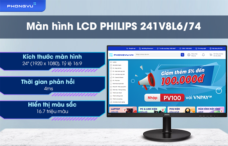 Màn hình LCD Philips 24 inch 241V8L6