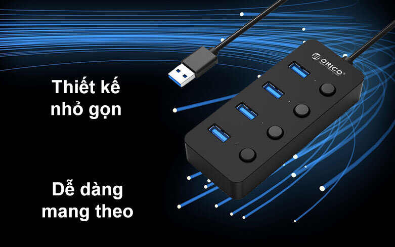 Hub USB 4 ports 3.0 Orico W9PH4 | Thiết kế nhỏ gọn, Dễ dàng mang theo