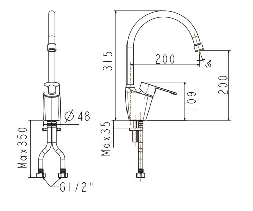 Bản vẽ kỹ thuật vòi bếp nóng lạnh Seva American Standard WF-5623