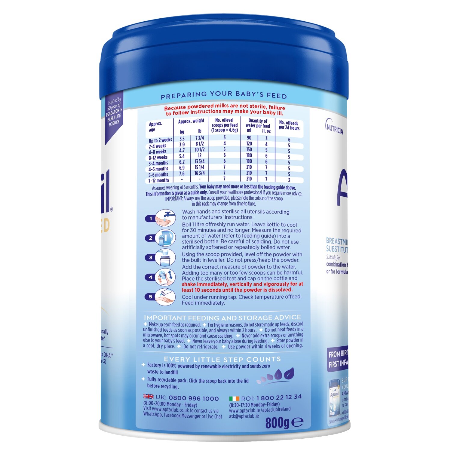 Cách pha sữa Aptamil Advanced số 1 800g của Anh cho trẻ từ 0-6 tháng