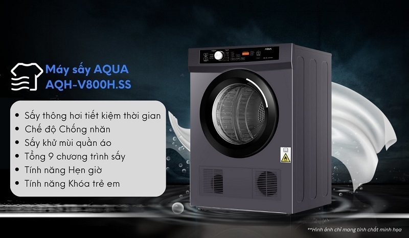 Máy sấy quần áo Aqua 8 kg AQH-V800H.SS Máy sấy quần áo Aqua 8 kg AQH-V800H.SS